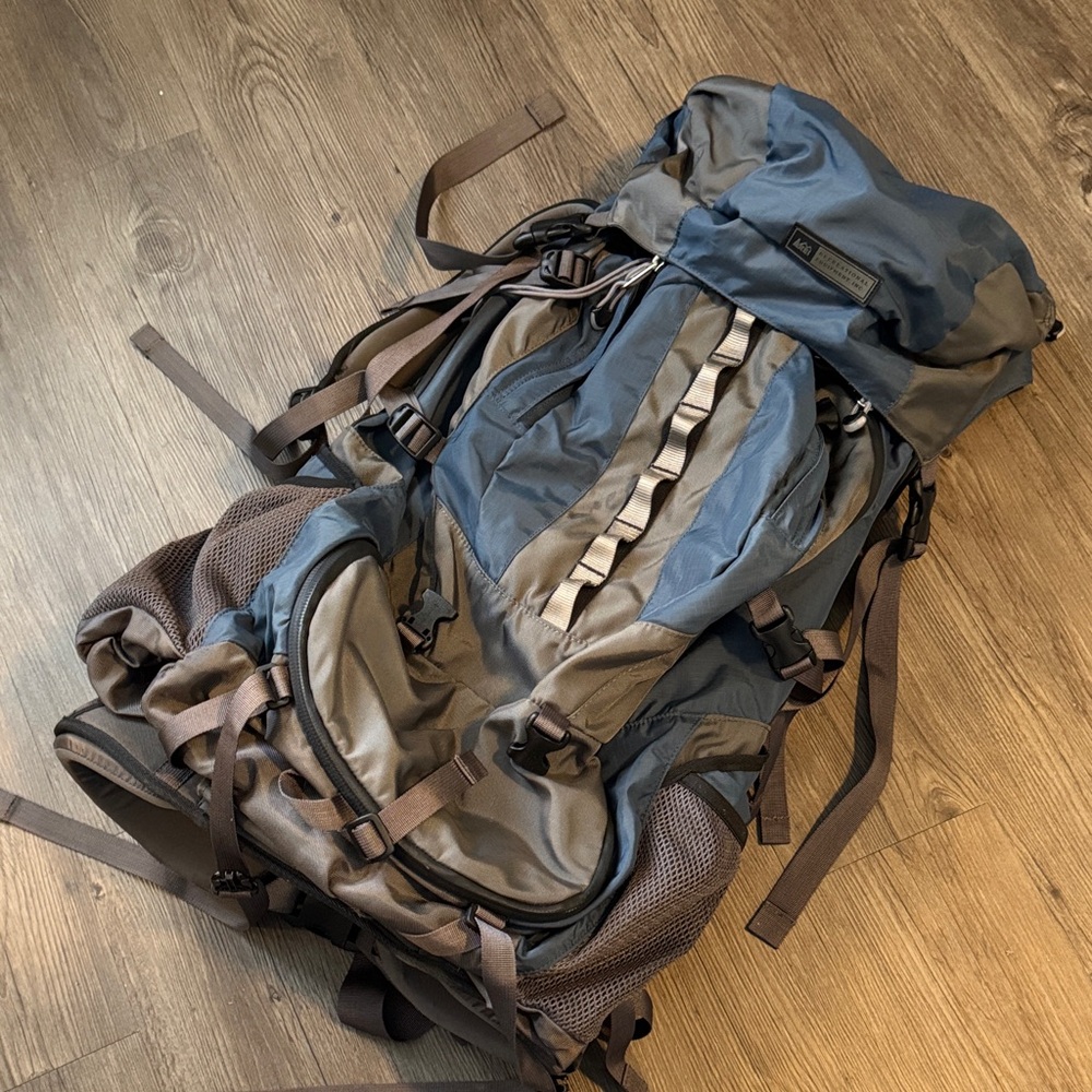 Men's Blue and Brown Backpack